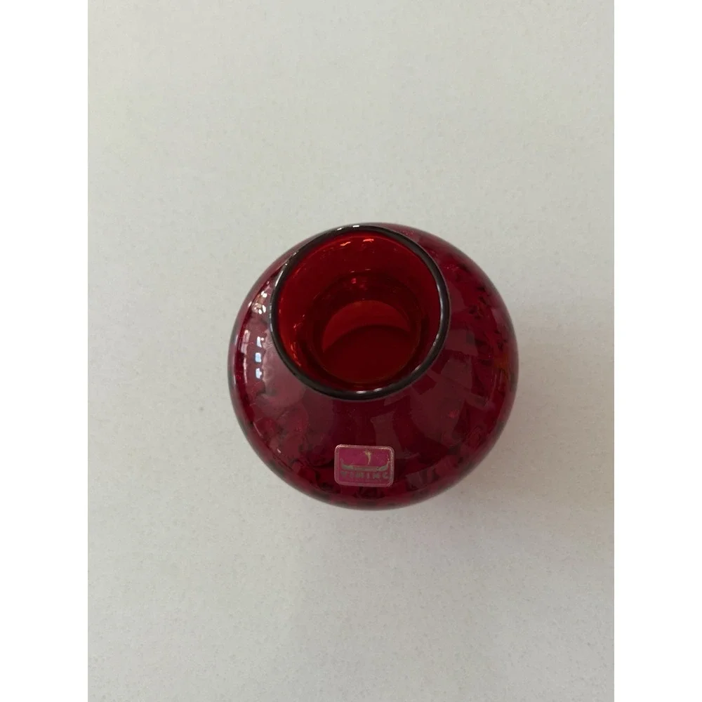 Vintage Viking Dotted Glass Vase‎ Hand Blown Glows With Sticker 5.75